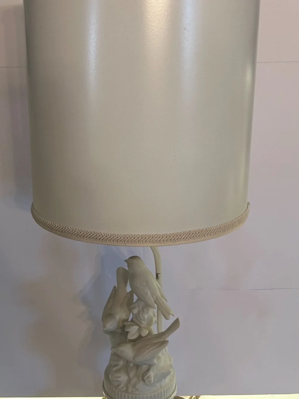 Cream Ceramic Bird Table Lamp with Drum Shade